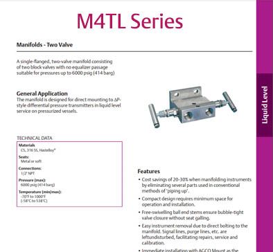 AGI M4TL Series - 2 Valve Manifold